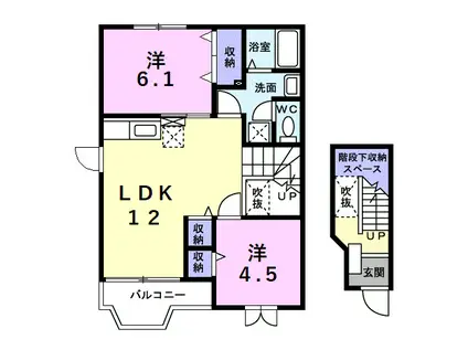プラザ・ヴェルデB(2LDK/2階)の間取り写真
