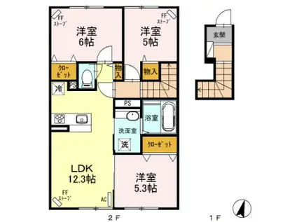 FLAT EXCEED(3LDK/2階)の間取り写真