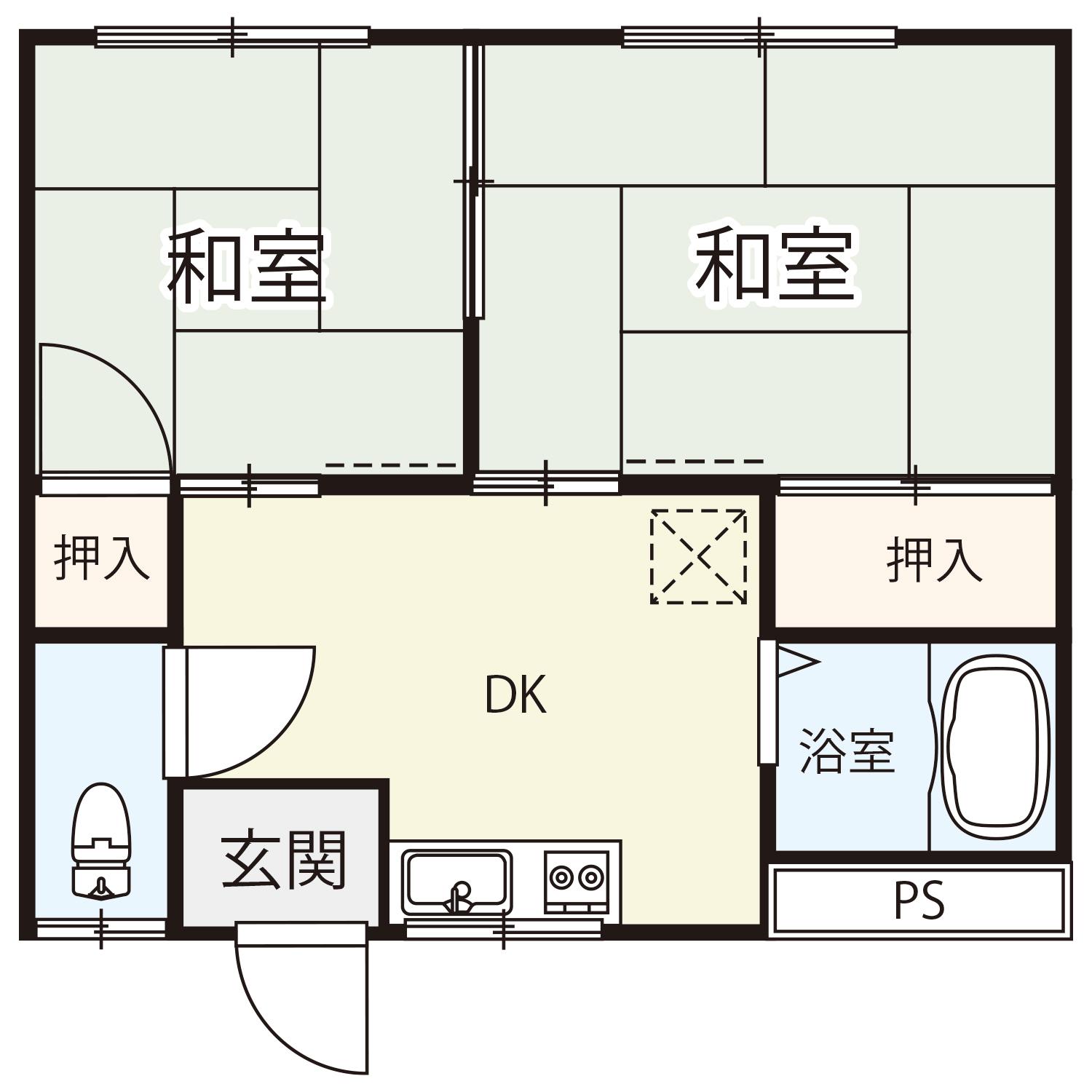 ポルテ北吉津III A(2DK/2階)の間取り写真
