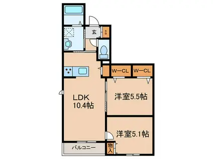 武庫之荘東1丁目ヘーベルメゾン(2LDK/2階)の間取り写真