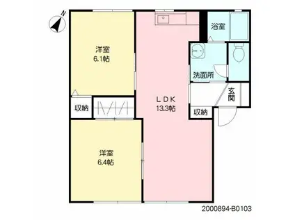 フレグランスB(2LDK/1階)の間取り写真