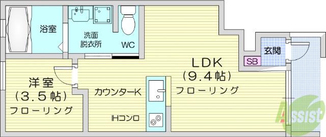 ライズ・フィルA(1LDK/1階)の間取り写真