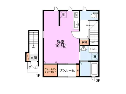 UN HEUREUXI(ワンルーム/2階)の間取り写真