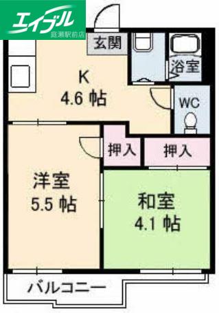 ハイツあかねA棟(2K/2階)の間取り写真