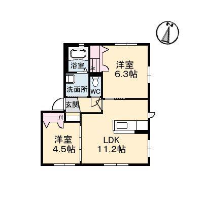 RIVER COURT II棟(2LDK/1階)の間取り写真