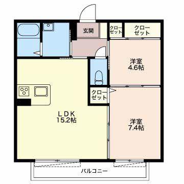 グランヴェルデ(2LDK/2階)の間取り写真