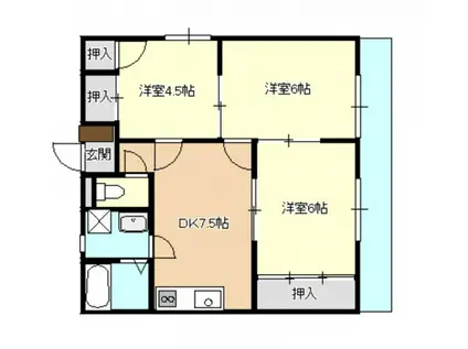 コーポ西山(3DK/3階)の間取り写真