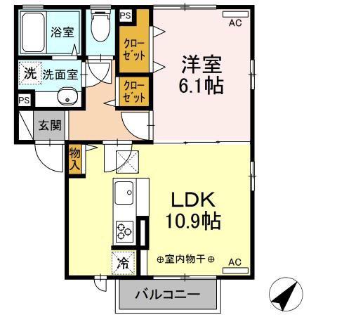 エヴァーヒルズ(1LDK/2階)の間取り写真
