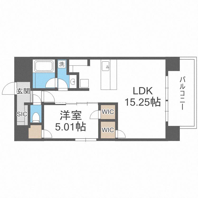 BRAVE新町(1LDK/9階)の間取り写真