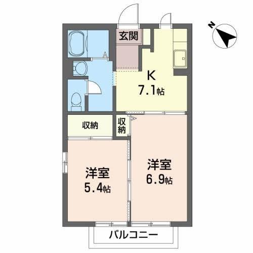 ディアス三本柳A(2K/2階)の間取り写真