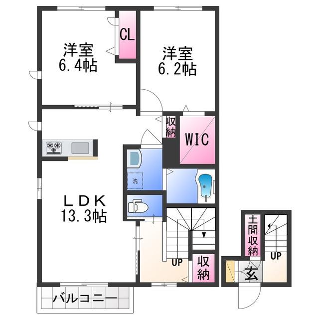 藤栄ハイツIII(2LDK/2階)の間取り写真