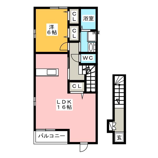 ジラソーレ(1LDK/2階)の間取り写真