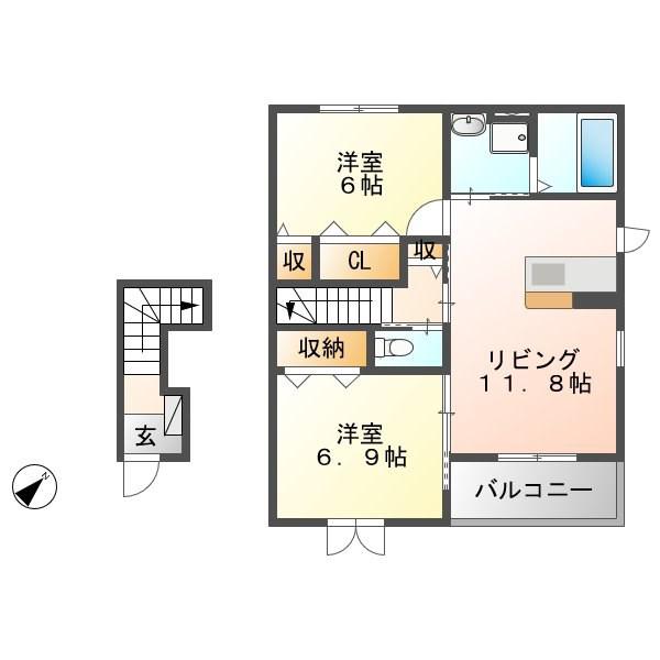 トラモント・エヌ(2LDK/2階)の間取り写真