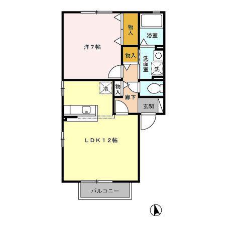 サニーウェルA棟(1LDK/2階)の間取り写真