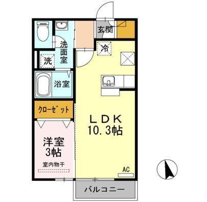 リビングタウン高松中央B(1LDK/1階)の間取り写真