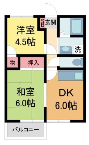 ハイツ香風II(2DK/1階)の間取り写真