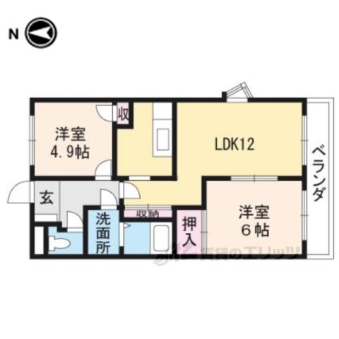 グリーンヒルズ幸陽(2LDK/2階)の間取り写真