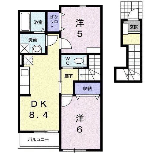 プリティハウス Y 3(2DK/2階)の間取り写真