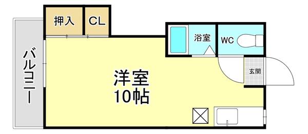 オアシス下到津II-B棟(1K/1階)の間取り写真