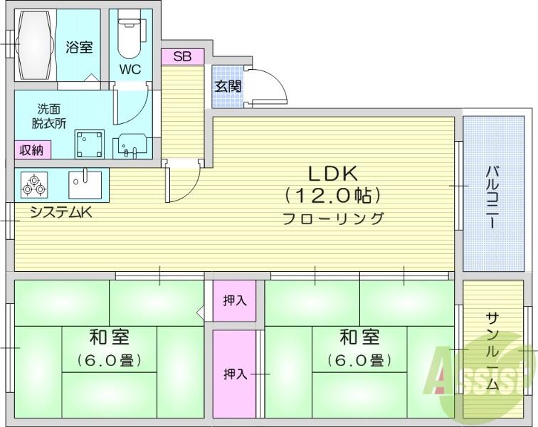 グリーンハイツ宮千代(2LDK/1階)の間取り写真