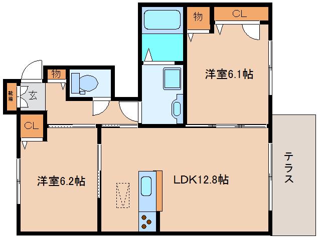 リバーパークII(2LDK/1階)の間取り写真