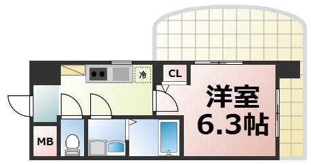 エス・キュート上本町イースト(1K/3階)の間取り写真