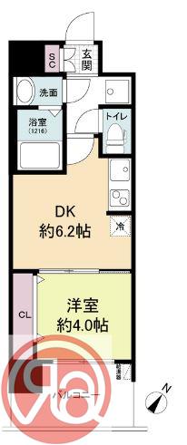 スプランディッド中之島ウエスト(1DK/11階)の間取り写真