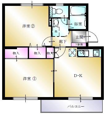 多賀台ヒルズA(2DK/4階)の間取り写真