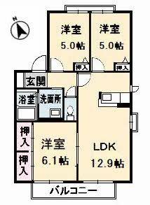 ディアス鍋倉 B棟(3LDK/1階)の間取り写真