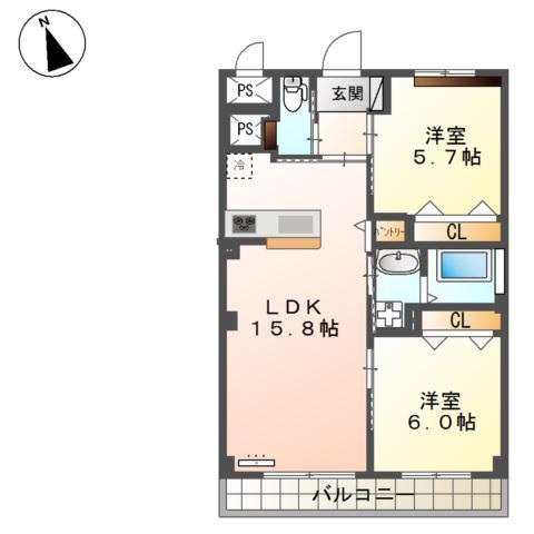 WEALTH COMFORT 新宮(2LDK/4階)の間取り写真