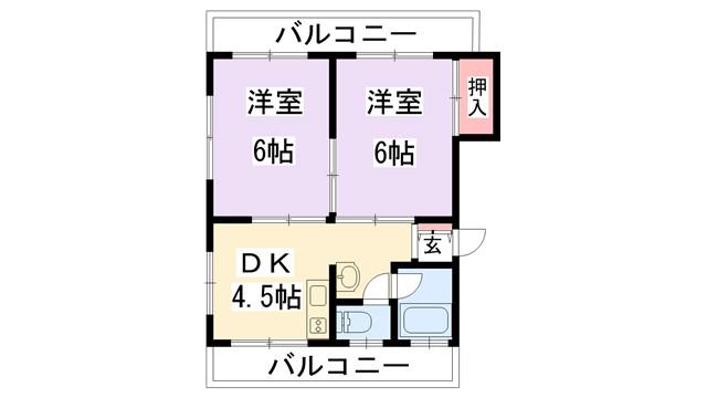 パールハイツA棟(2DK/3階)の間取り写真