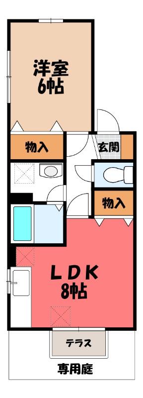 セジュール赤城B(1LDK/1階)の間取り写真