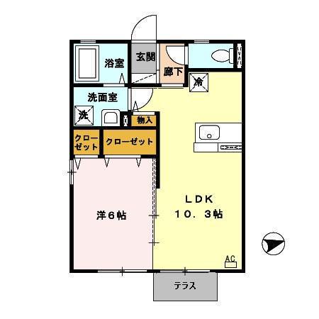 グリーンヒル・ヴァンB棟(1LDK/1階)の間取り写真