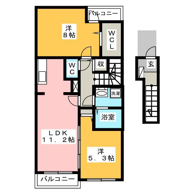 カレントC(2LDK/2階)の間取り写真