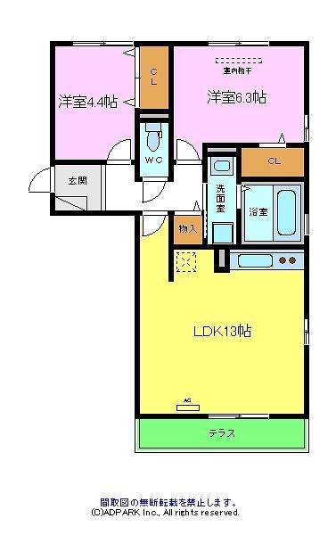 ヴィラクエンティ(2LDK/2階)の間取り写真
