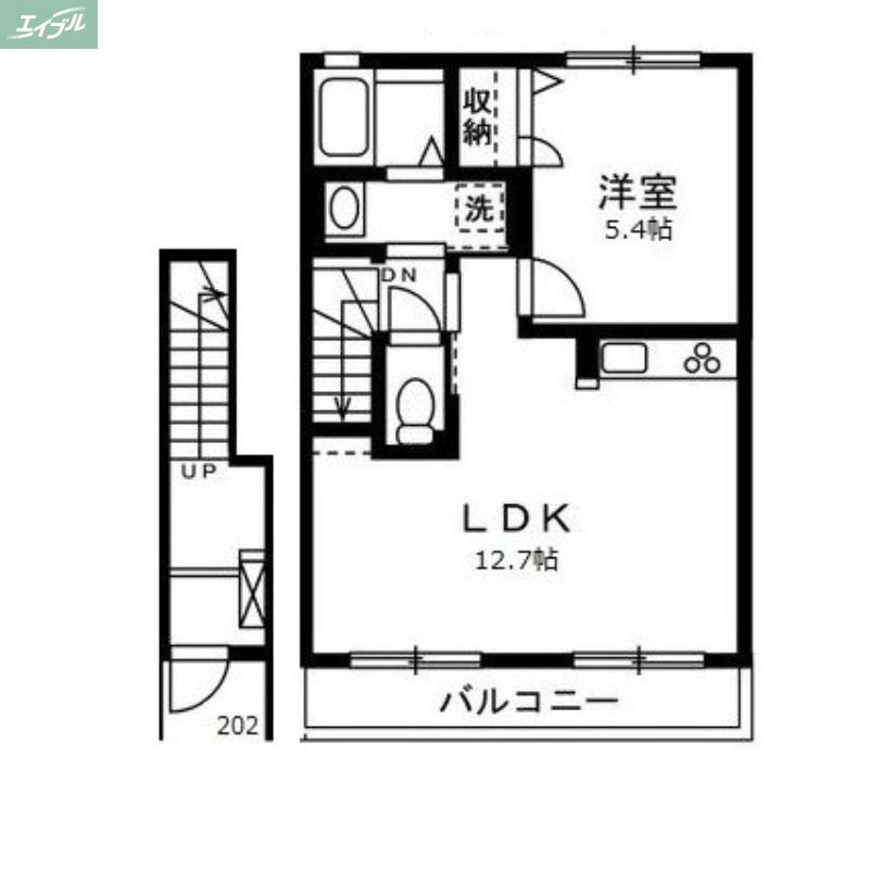コンシェルジュ福富西(1LDK/2階)の間取り写真