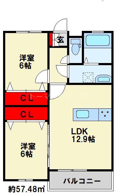 グラン・ジュネス重住(2LDK/2階)の間取り写真