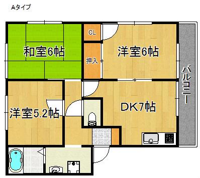 リッチネス阪南A.B.C.D(3DK/2階)の間取り写真