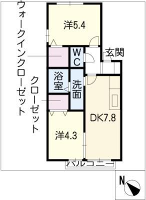 イルマーレ(2DK/1階)の間取り写真
