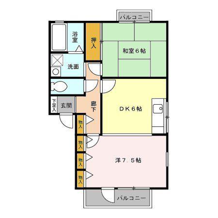 グリーンエステート21CD(2DK/1階)の間取り写真