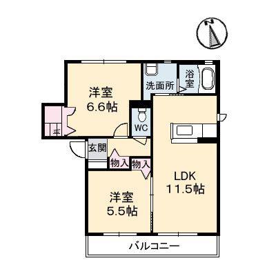 SARAH 1(2LDK/2階)の間取り写真