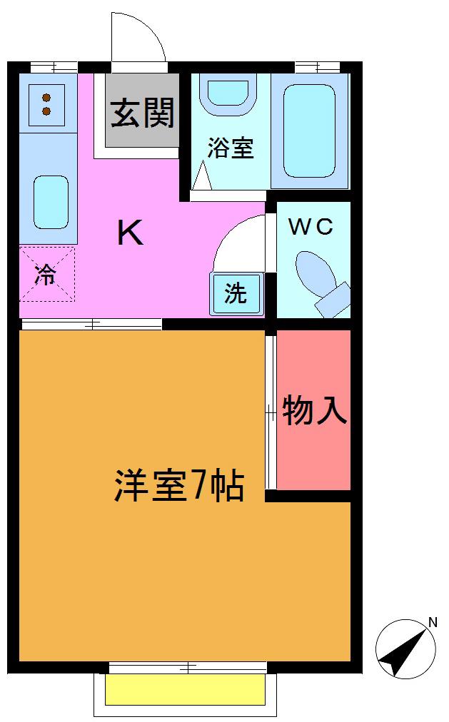 ロータスハイツ A棟(1K/1階)の間取り写真