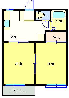 ハイツ奥野(2K/2階)の間取り写真