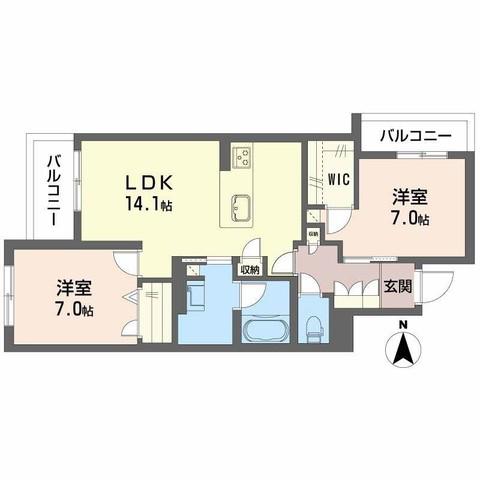 シャーメゾン 香芝 ワイケイ(2LDK/2階)の間取り写真