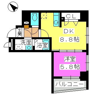スーペリアニューハイム薬院(1LDK/5階)の間取り写真
