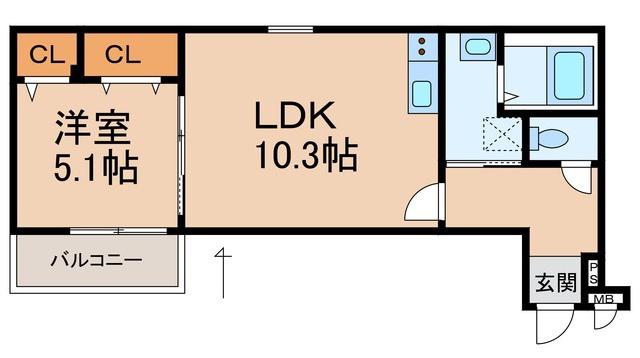 ラフィーネ石本II(1LDK/3階)の間取り写真