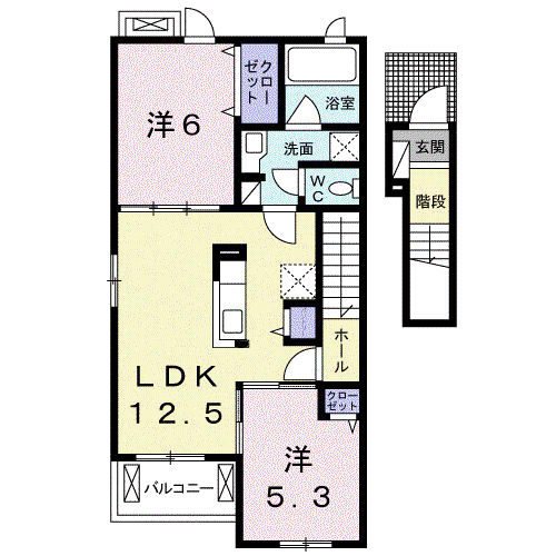 フェリーチェ六条B(2LDK/2階)の間取り写真