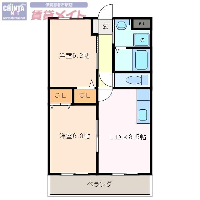 フラット立石C(2LDK/2階)の間取り写真