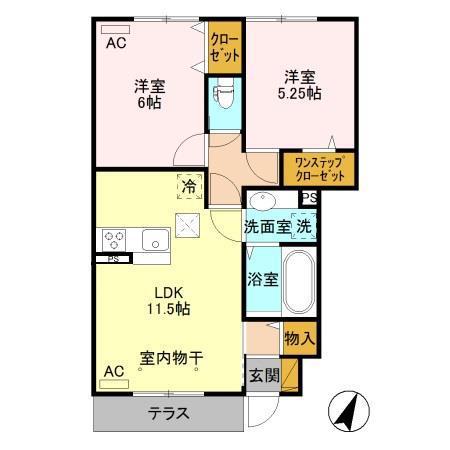 カーサカメリア(2LDK/1階)の間取り写真