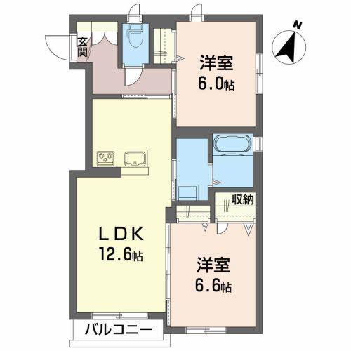 ウィル桑野(2LDK/1階)の間取り写真